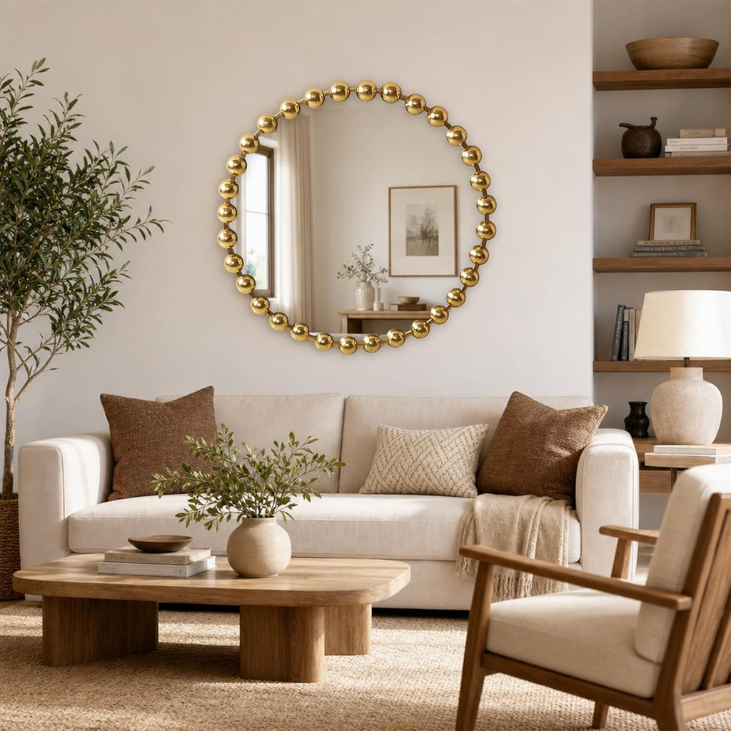 Madison Park 36 inch Gold Round Mirror, Round Mirrors for Wall Decor, Metal Frame Circle Mirrors for Bathroom, Living Room, Circle Wall Metal Art Mirror