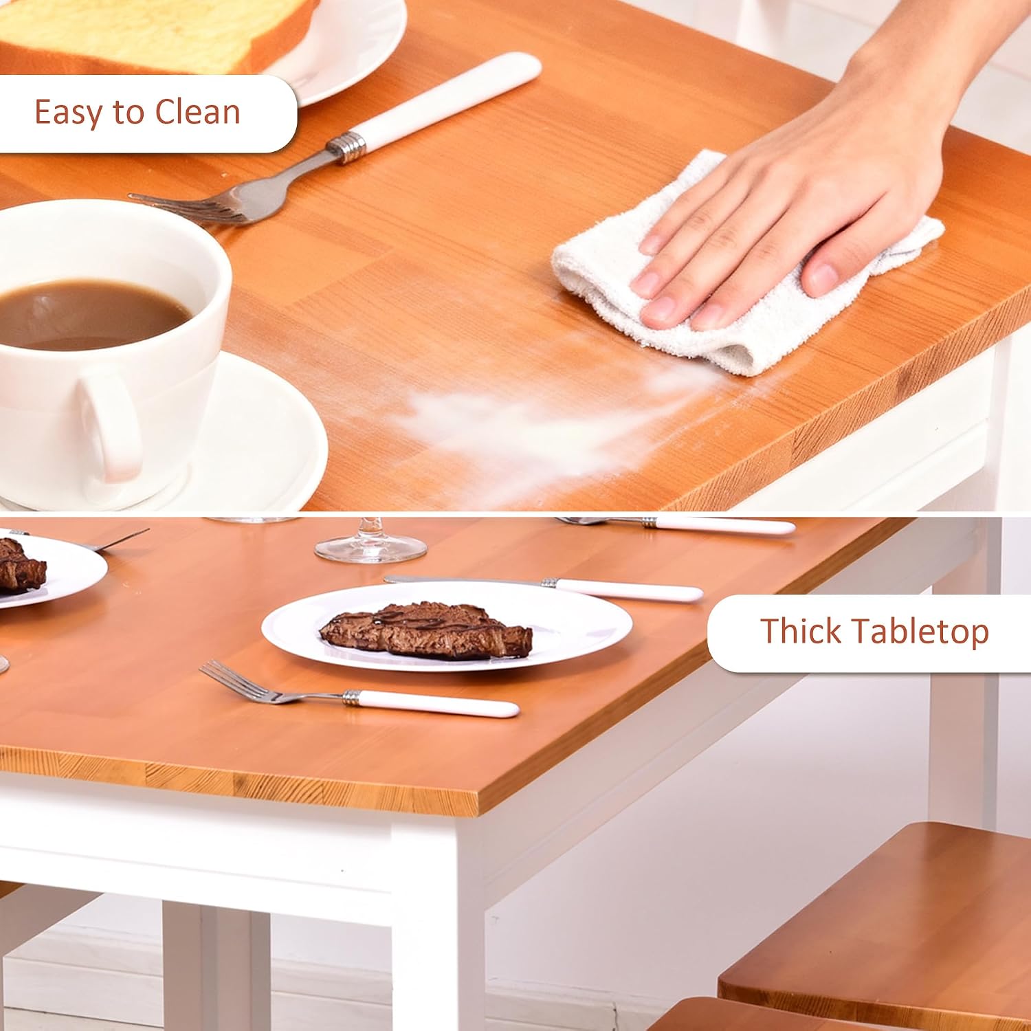 HOMCOM Dining Table Set for 4, 5 Piece Modern Kitchen Table and Chairs, Wood Dining Room Set for Small Spaces, Breakfast Nook, White
