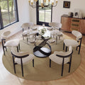 POVISON 59' Modern Round Dining Table, Glass Round Kitchen Table for 6, Glass Dining Room Table Top with Black X Carbon Steel Base for Dining Room (Dining Table Only)