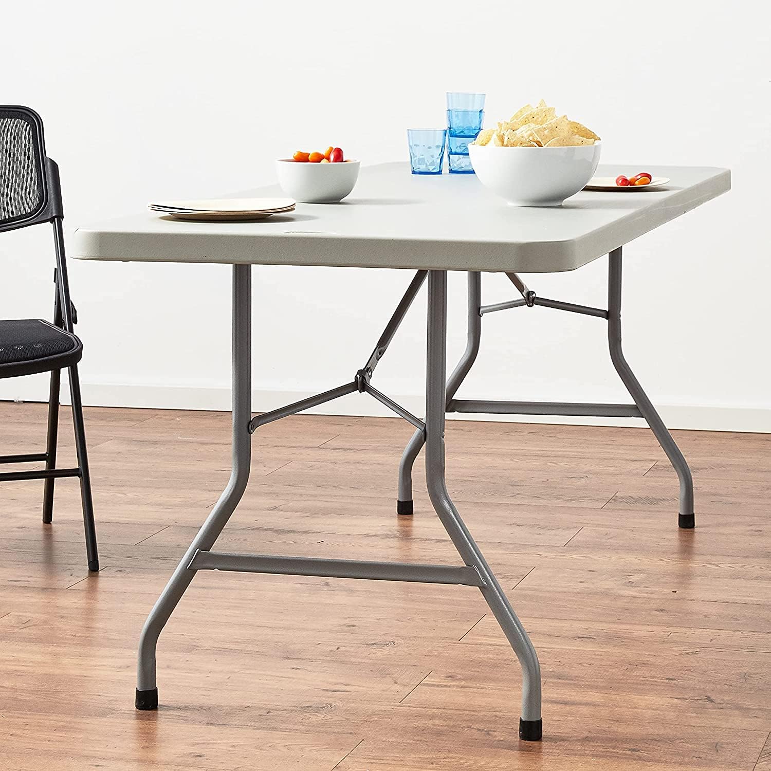 Office Star Resin Multipurpose Rectangle Folding Table for Indoor or Outdoor Use, 6 Feet Light Gray