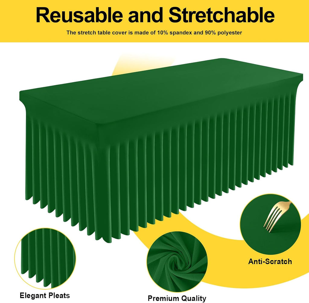 Smiry Spandex Tablecloth 6 Pack, Elastic Fitted Stretch Tablecloth for 6FT Rectangle Tables, Waterproof Washable Table Cover Skirt for Wedding, Banquet & Parties (Emerald Green, 72Lx30Wx30H Inch)