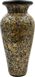 Floor Vase, 18 Inch Mosaic Vase – Tall Cylinder Made of Terracotta with Crackled Gold and Black Glass Mosaic Pieces – Handcrafted Decorative Home Décor Accent Piece for Bedroom, Living Room
