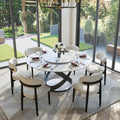 POVISON 59' Modern Dining Table, Glossy White Round Dining Table for 6 Built in Lazy Susan, Sintered Stone Dining Tabletop with Black X Carbon Steel Base (Table Only)