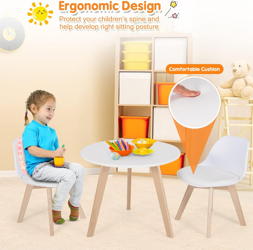 Costzon Kids Table and Chair Set, 3 PCS Wood Activity Play Table w/Padded Seat & Wood Legs for Arts, Crafts, Reading, Preschool, Kindergarten, Playroom, Mid Century Modern Toddler Table and Chairs