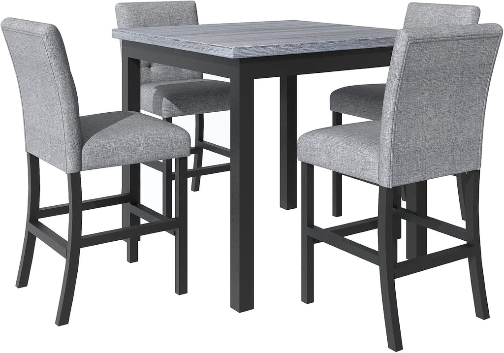 Bellemave 5 Piece Counter Height Dining Table Set for 4 High Top Square Kitchen Table and Chairs Dinning Room Small Breakfast Table Set Pub Table and High-Back Chairs Set of 4.(Grey)