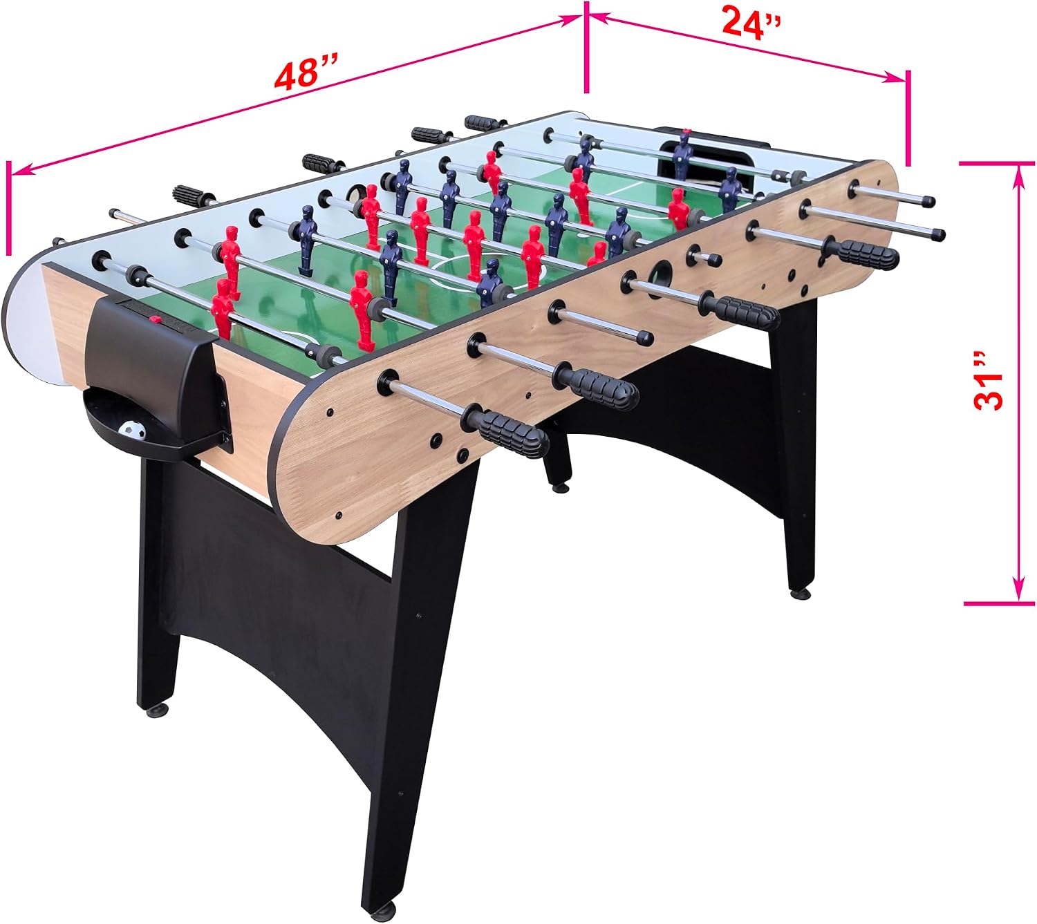 48'' Soccer Table, Large Size Foosball Game Table for Adult, Football Table with Cup Hloders & Sturdy Leg for Game Rooms & Parties, Light Brown