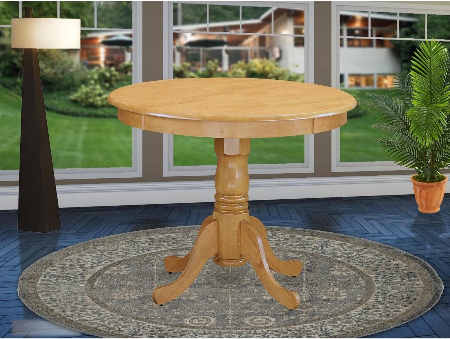 East West Furniture ANT-OAK-T Antique Modern Kitchen Table - a Round Dining Table Top with Pedestal Base, 36x36 Inch, Oak