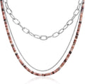 JEAN RACHEL JEWELRY Men's 3-Piece Necklace Layering Set - Hammered Link Chain, Box Chain & Rhodonite Beads - Rose Black Bundle