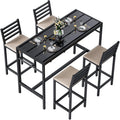 5 Piece Outdoor Patio Bar Set, 54.7' Rectangular Counter Height High Top Bar Tables, 4 Cushioned 41' Bar Stools, Metal Bar Table and Chairs Set for Poolside, Balcony, Backyard, Porch