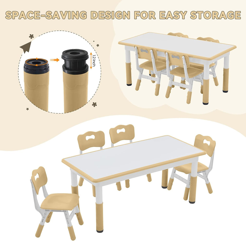 GITAWUSA Kids Study Table and Chairs Set, Height Adjustable Toddler Table and Chair Set for Kids Ages 3-8, Graffiti Desktop (Light Brown)