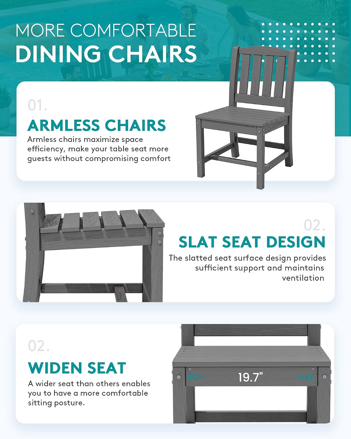 SERWALL 9-Piece Outdoor Dining Set, 60' - 83' Expandable Outdoor Dining Table and 8 HDPE Chairs, All Weather HDPE Outdoor Furniture Set for Backyard, Garden, Grey