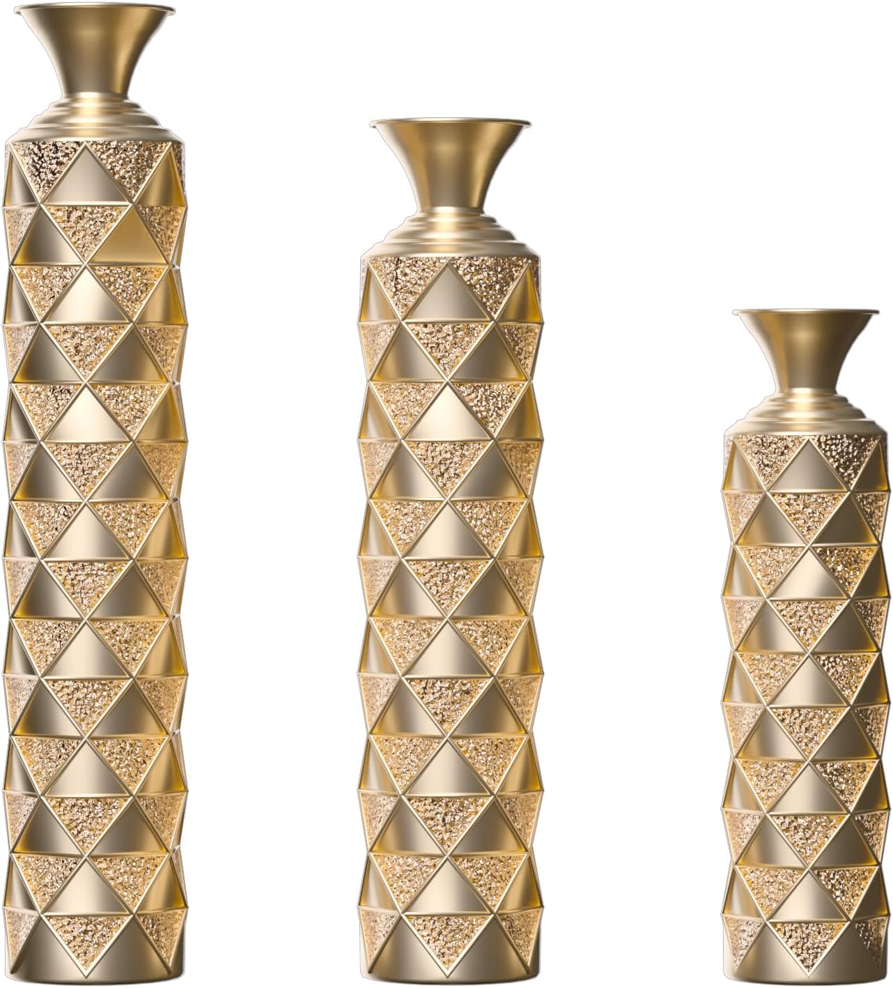 Floor Metal Decorated Vases Set of 3 for Gorgeous Home Decoration Large Glazed Metal Vases (Antique Gold)