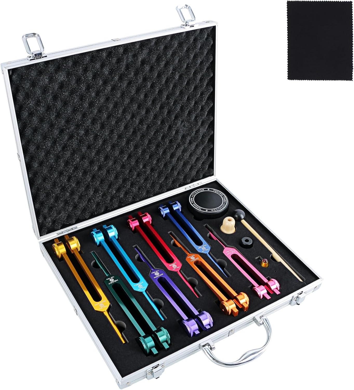 EASTROCK 8 Color Tuning Fork Set Chakra Tuning Fork Set Aluminum Alloy Material Sound Therapy Instruments Kit with Tuning Fork Activator Chakra Healing DNA