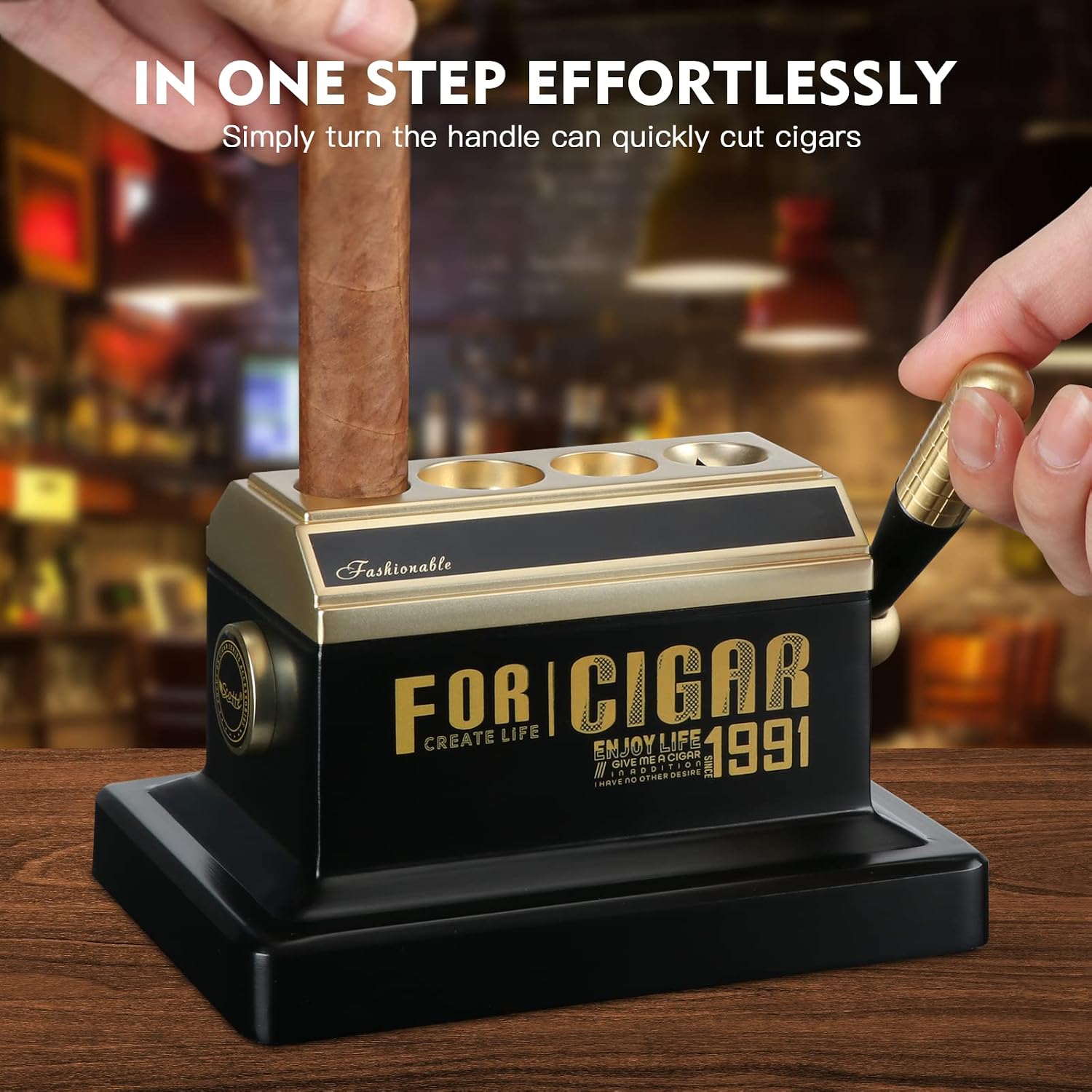 Scotte Table Cigar Cutter Guillotine Sharp V Cut Straight Cut Cigar Cutters for 52 and 60 Ring Gauge Cigars with Wood Box Packing