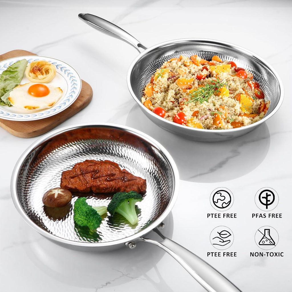Lazycorner Titanium Non-stick Frying Pan Set, 8, 10, and 12 Inch | Hammered Nonstick Skillet, Titanium Coating & Scratch-Resistant, PFOA Free, Induction Compatible