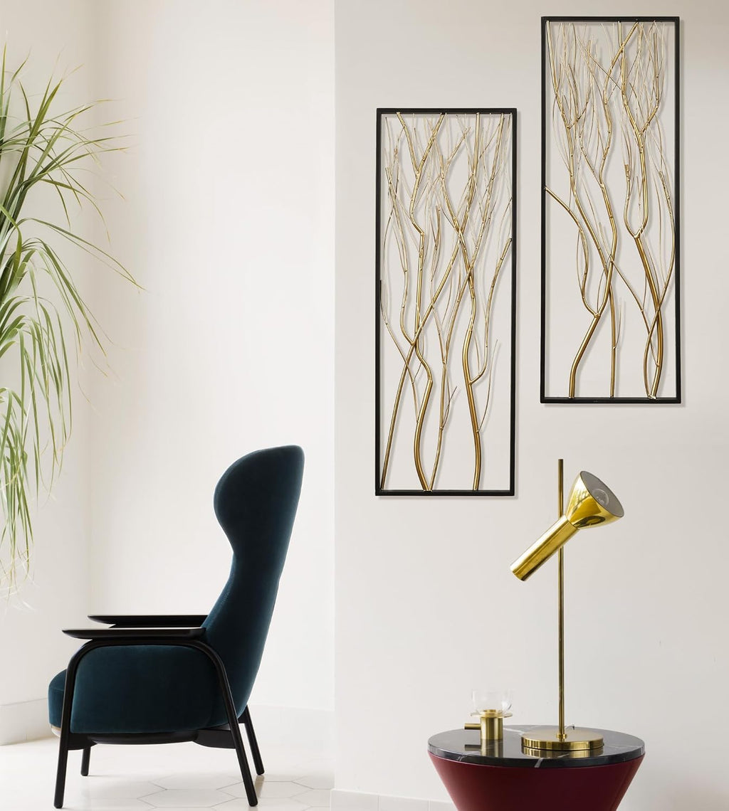 LuxenHome Metal Wall Decor, 36' Luxury Living Room Metal Wall Art, Set of 2 Gold Wall Decor, Bedroom Wall Decorations with Frame for Home, Bedroom, Kitchen, Office, Dining Room, Gold/Black