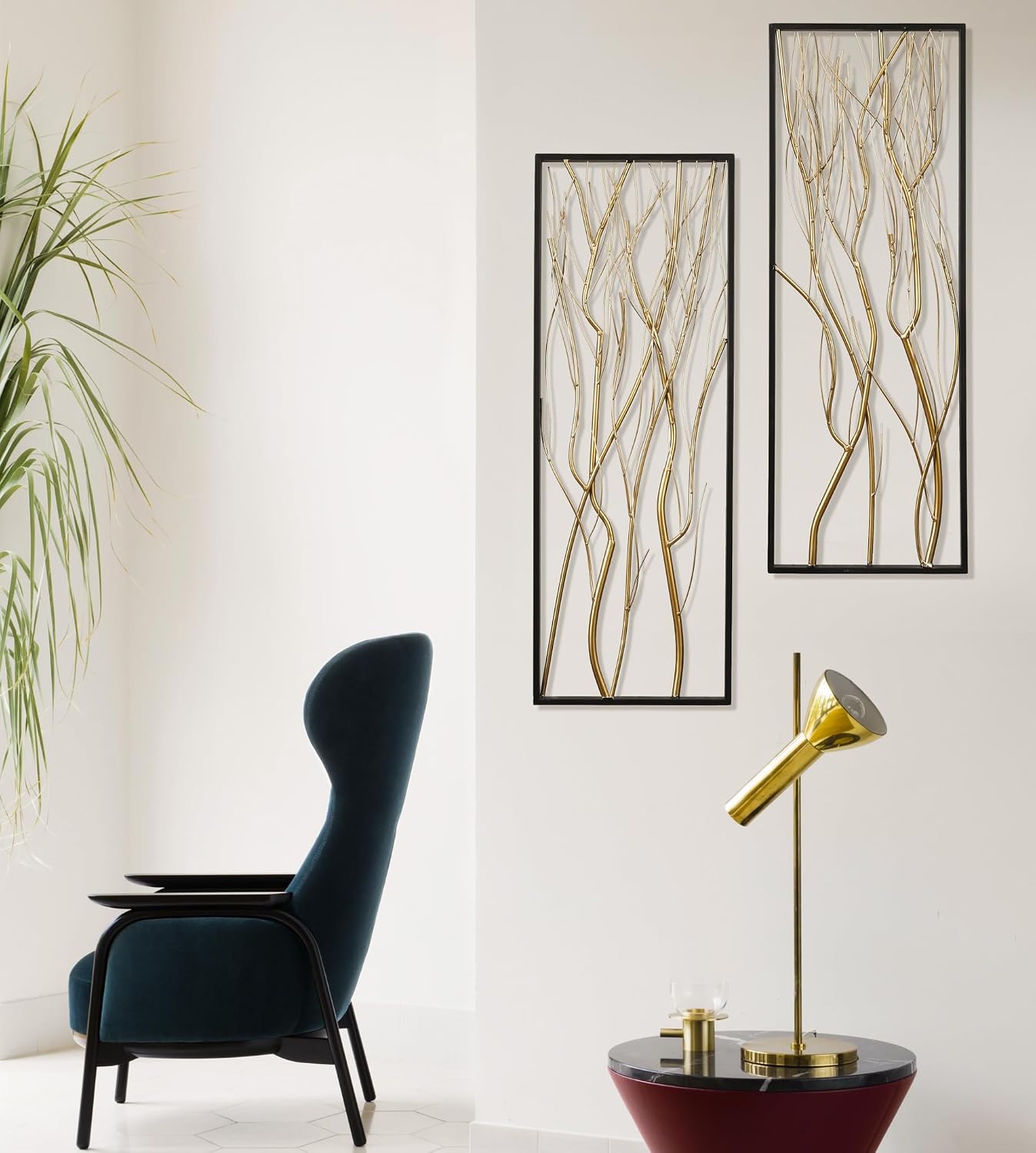 LuxenHome Metal Wall Decor, 36' Luxury Living Room Metal Wall Art, Set of 2 Gold Wall Decor, Bedroom Wall Decorations with Frame for Home, Bedroom, Kitchen, Office, Dining Room, Gold/Black