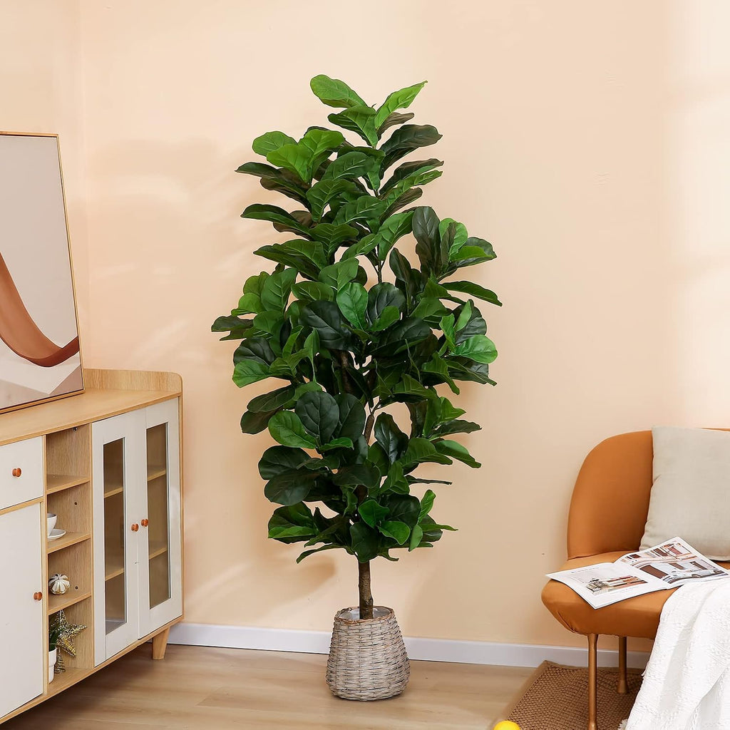 FLOWORLD Fiddle Leaf Fig Tree 6ft Tall Artificial Tree in Pot Fake Ficus Lyrata Plants with 184 Decorative Fiddle Leaves Faux Fig Trees for Home Office Living Room Decor Indoor Outdoor, 2 Pack