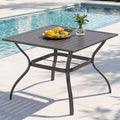 PHI VILLA 37 Inch Outdoor Dining Table Metal Steel Slat Square Patio Dining Table with 1.57' Umbrella Hole for Garden, Backyard and Porch (Classic Black)