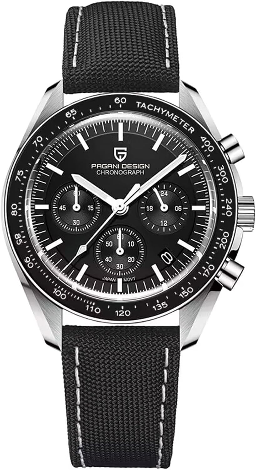 Pagani Design 1701 Men's Watch, Chronograph, VK63 Japanese Quartz Movement, Stainless Steel Bracelet, Water Resistant to 330 Feet (100 Meters), Sapphire Glass Wristwatch.