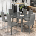 DKLGG 7-Piece Dining Table Set for 6, Tempered Glass Kitchen Table with PU Leather Chairs, Modern Dining Room Table Set for Small Space, Dinette, Apartment, Grey