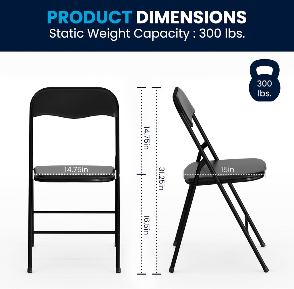 EMMA + OLIVER 5-Piece Multipurpose Folding Card Table and Chairs Set for 4 Players, Padded Top Portable Square Folding Table and Chairs Set, Black
