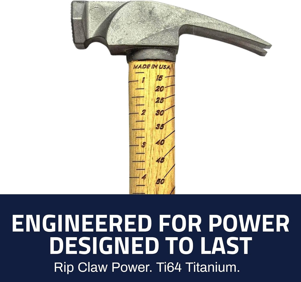 Boss Hammer 14 oz. Ti64 Construction Grade Titanium Hammer - Tennessee Hickory Handle - Framing Square, Rip Claw Design, Magnetic Nail Starter, Milled Face - Made in the USA - BH14TIHI18M
