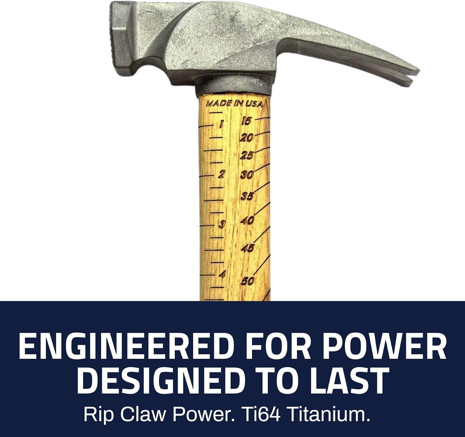 Boss Hammer 14 oz. Ti64 Construction Grade Titanium Hammer - Tennessee Hickory Handle - Framing Square, Rip Claw Design, Magnetic Nail Starter, Milled Face - Made in the USA - BH14TIHI18M