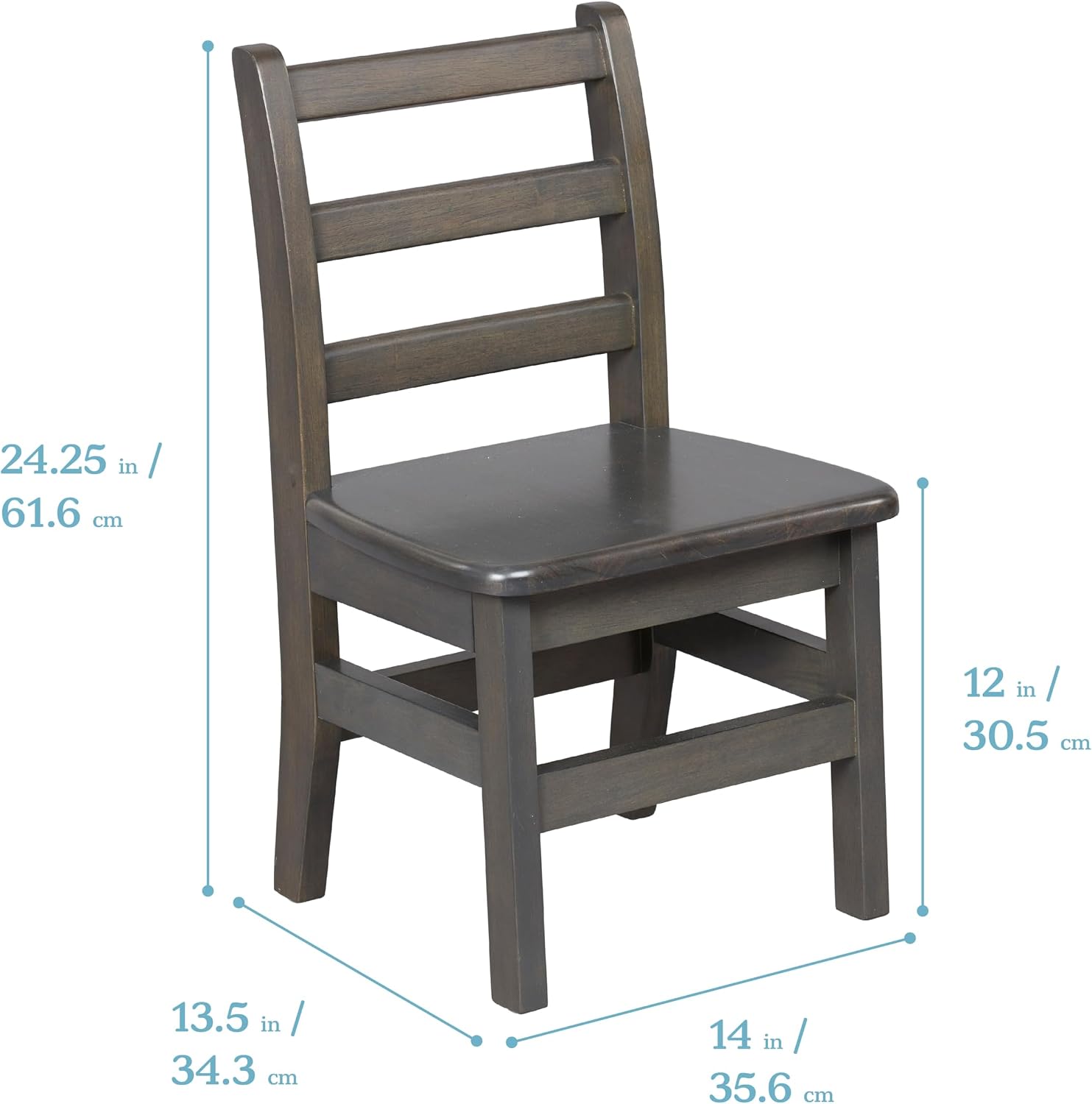 ECR4Kids 24in x 36in Rectangular Hardwood Table and Chair Set, 12in Seat Height, Kids Furniture, Grey Wash, 3-Piece