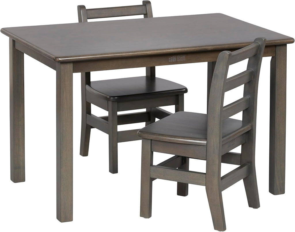 ECR4Kids 24in x 36in Rectangular Hardwood Table and Chair Set, 12in Seat Height, Kids Furniture, Grey Wash, 3-Piece