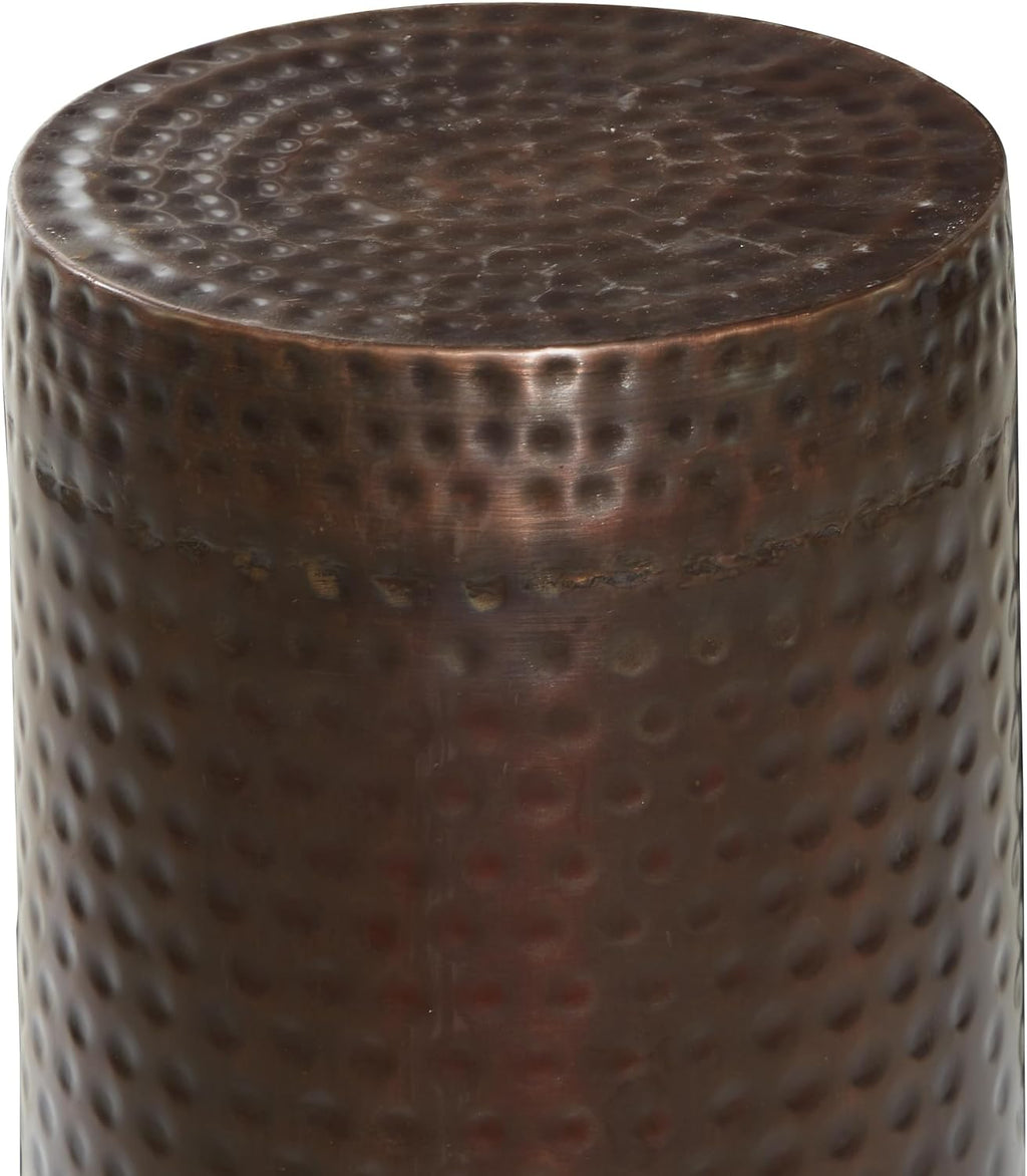 Deco 79 Metal Cylinder Pedestal Table with Hammered Design, Set of 4 36', 32', 24', 18'H, Brown