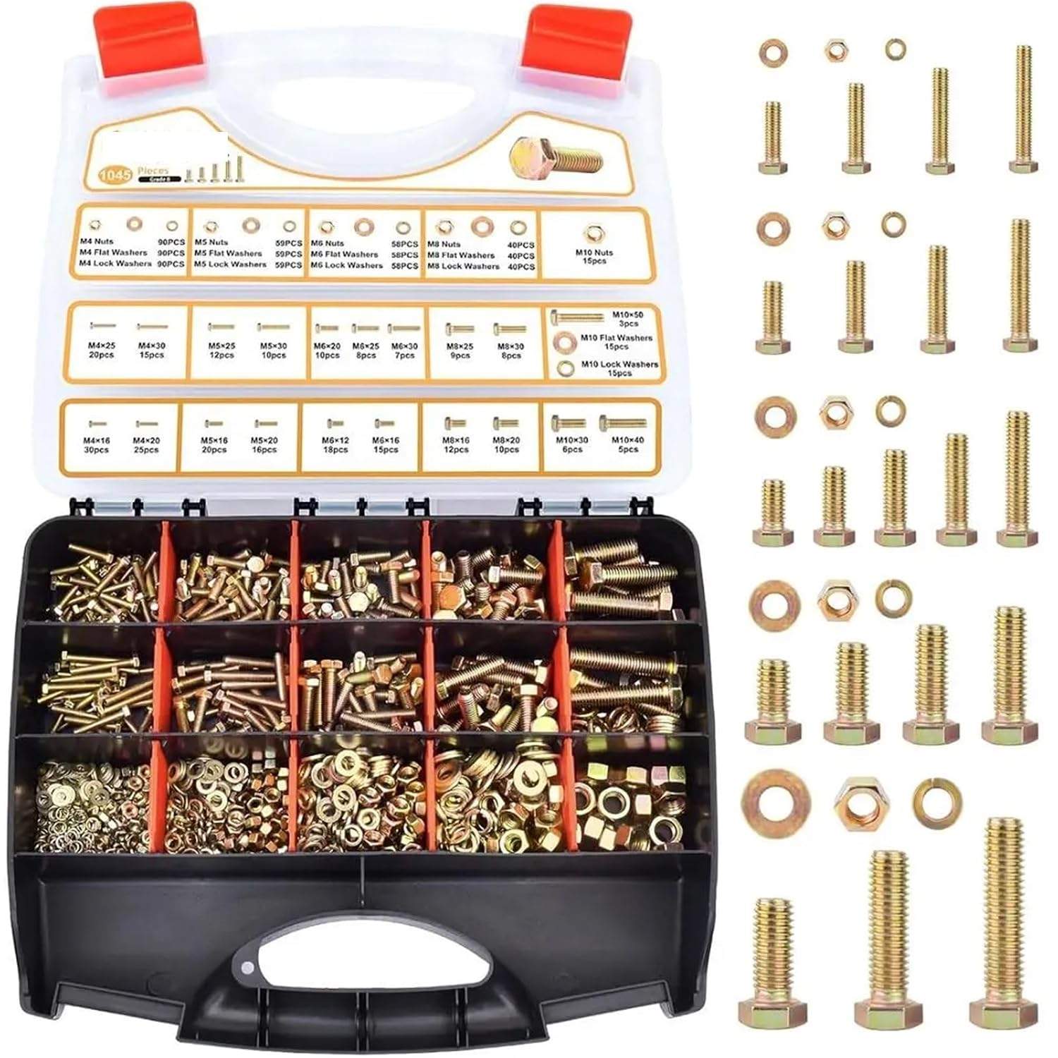 Nut & Bolt Sets 1045PCS Grade 8. Zinc Plated Heavy Duty Metric Bolt and Nut Assembly