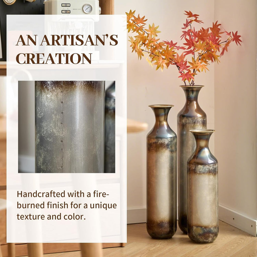 Floor Metal Decorated Vases Set of 3 for Gorgeous Home Decoration Large Glazed Metal Vases (Gold+Metal)