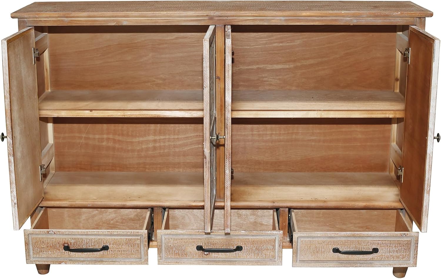 LKTART 59' Vintage Sideboard Buffet Cabinet with Storage,French Country Sideboard with Carved Doors,Farmhouse Credenza Accent Cabinet, Natural Wood
