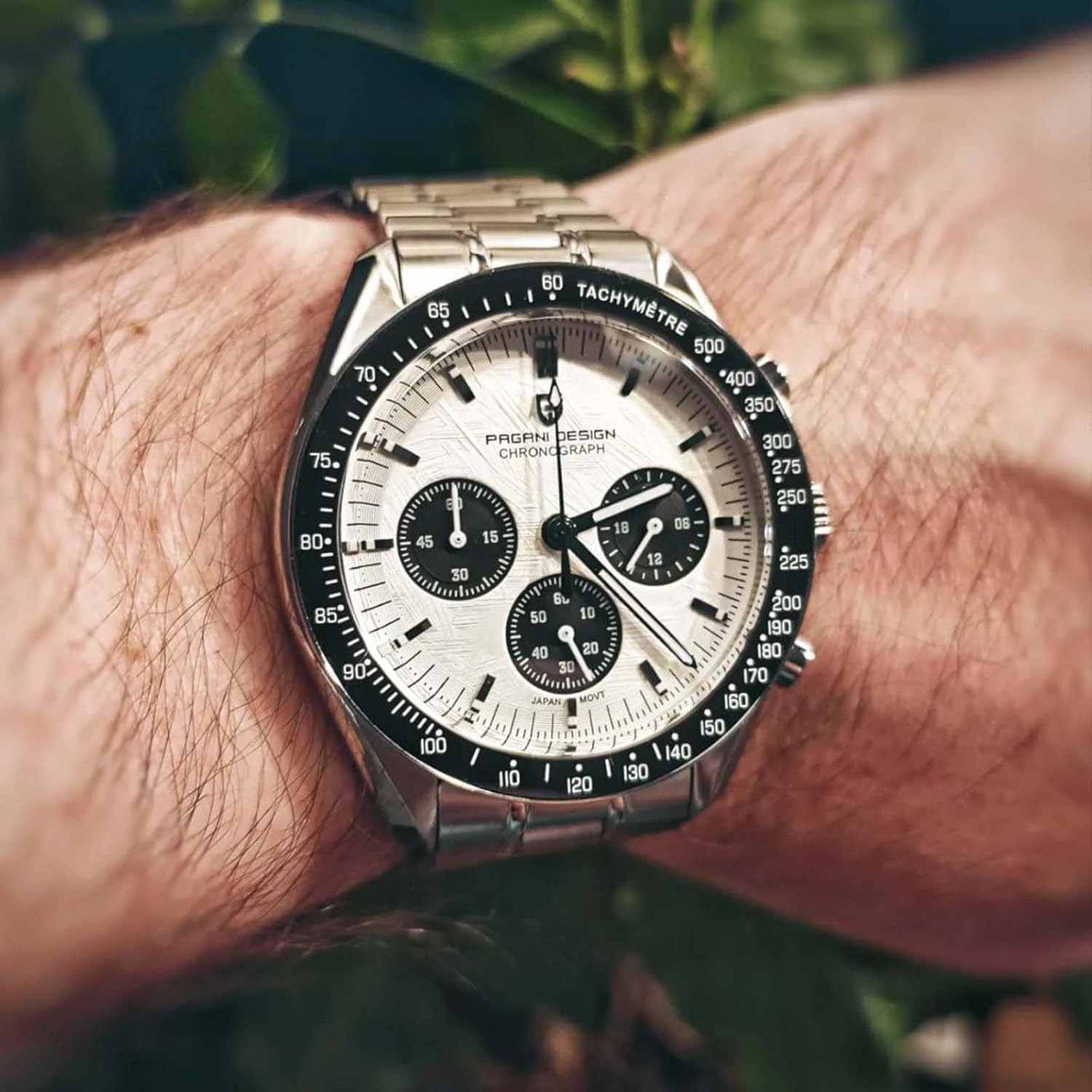 Pagani Design 1701 Men's Watch, Chronograph, VK63 Japanese Quartz Movement, Stainless Steel Bracelet, Water Resistant to 330 Feet (100 Meters), Sapphire Glass Wristwatch.