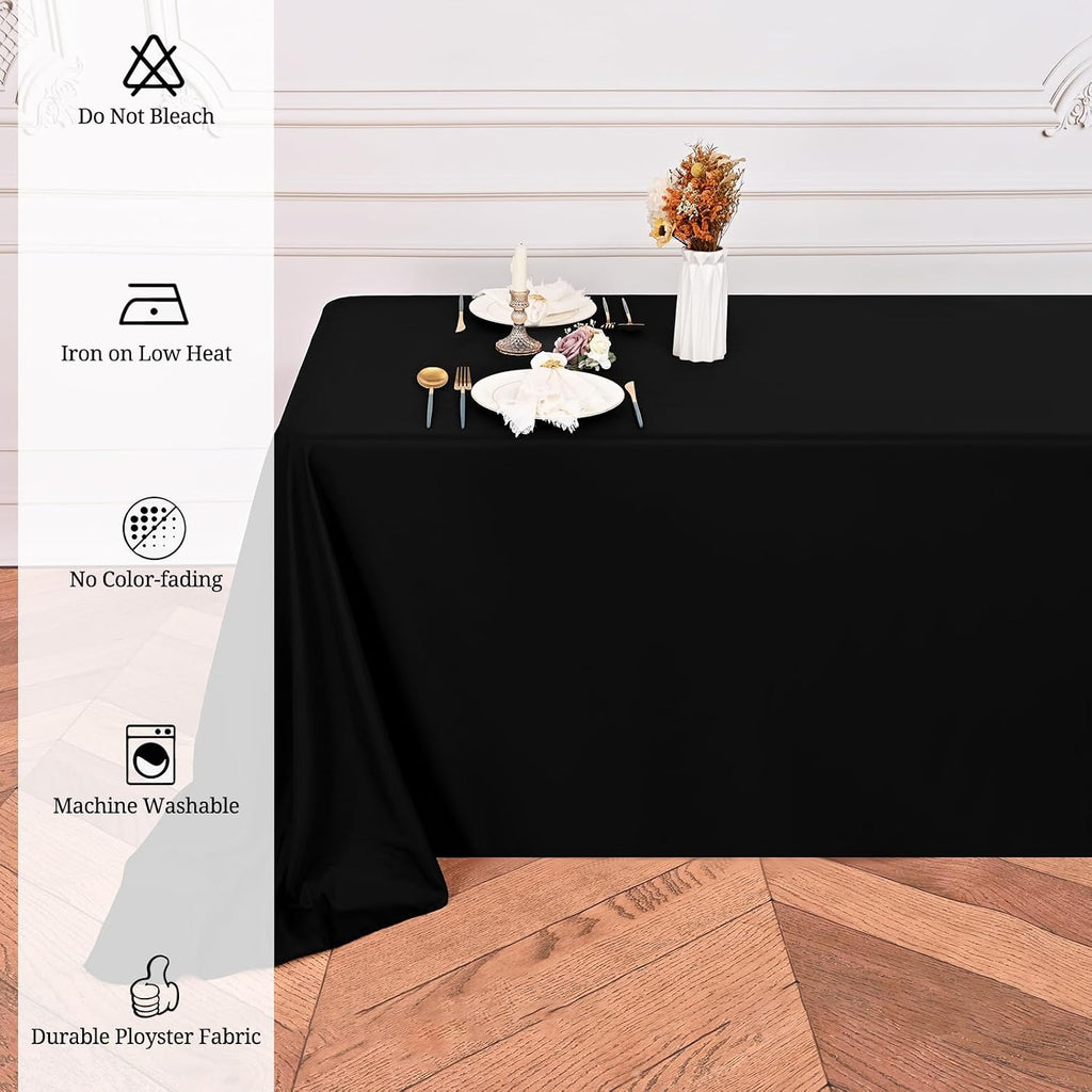 Pesonlook 12 Pack Black Polyester Tablecloth-90 x 132 Inch Black Rectangle Tablecloth for 8 Ft Rectangle Tables,Washable Fabric Table Cover for Wedding/Buffet Party/Dining Table/Events