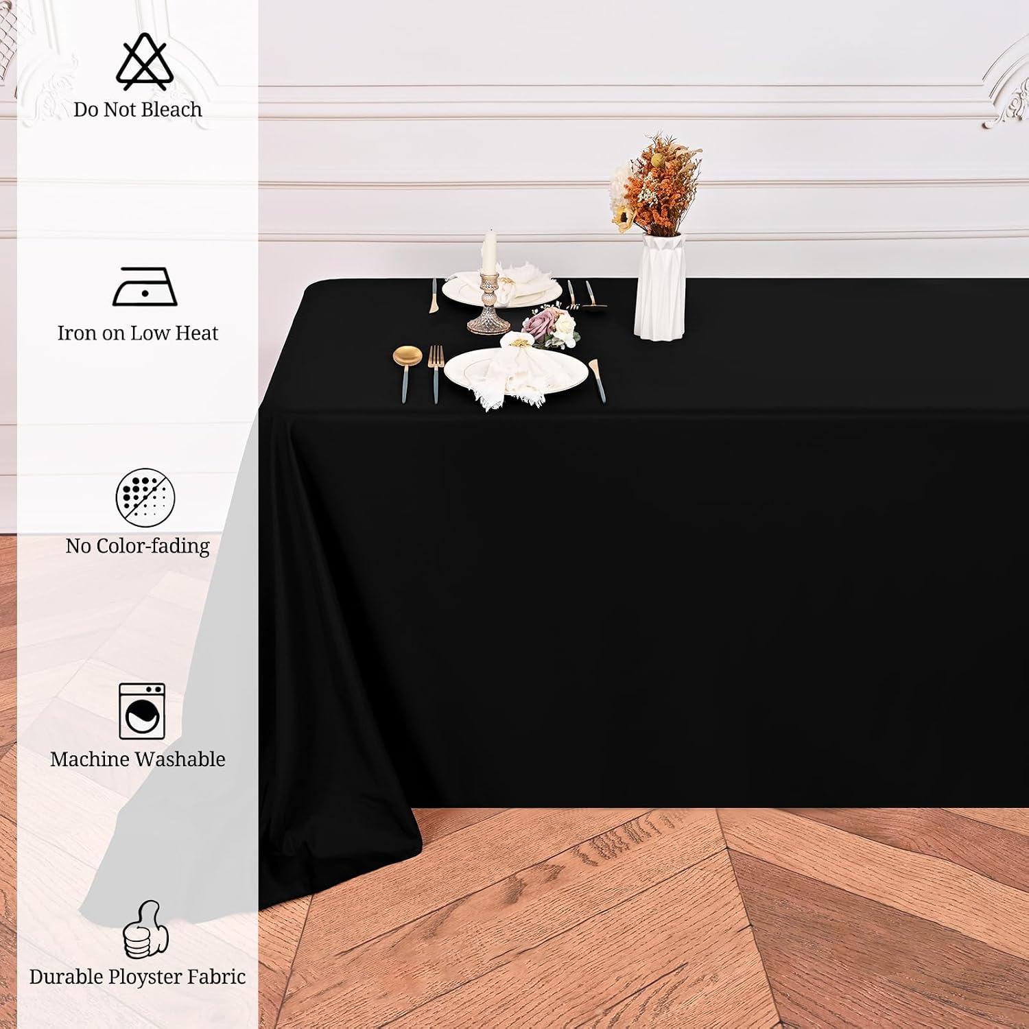 Pesonlook 12 Pack Black Polyester Tablecloth-90 x 132 Inch Black Rectangle Tablecloth for 8 Ft Rectangle Tables,Washable Fabric Table Cover for Wedding/Buffet Party/Dining Table/Events
