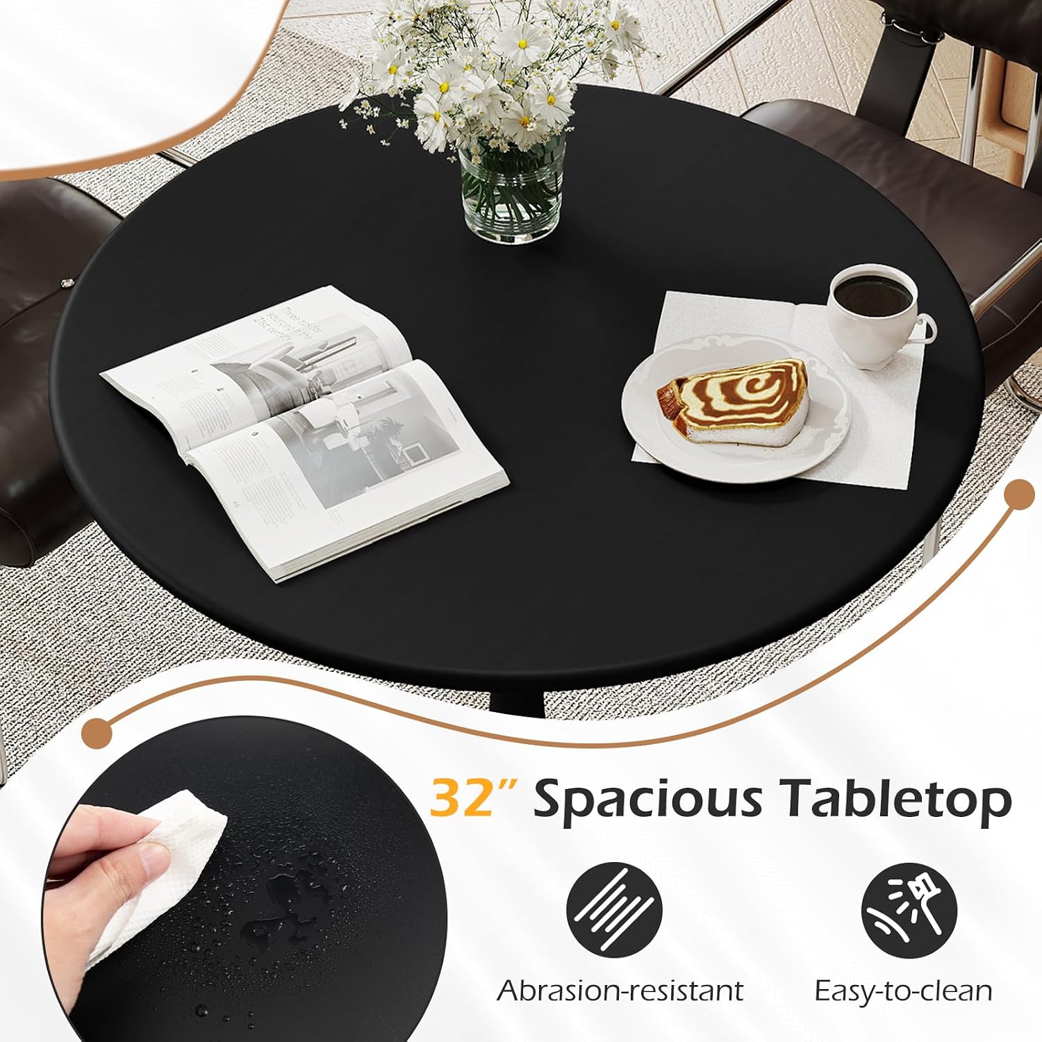 Tangkula Round Dining Table Set for 4, Kitchen Table Set with Seat & Solid Wood Legs, Round Kitchen Table and Chairs for Small Space, Black