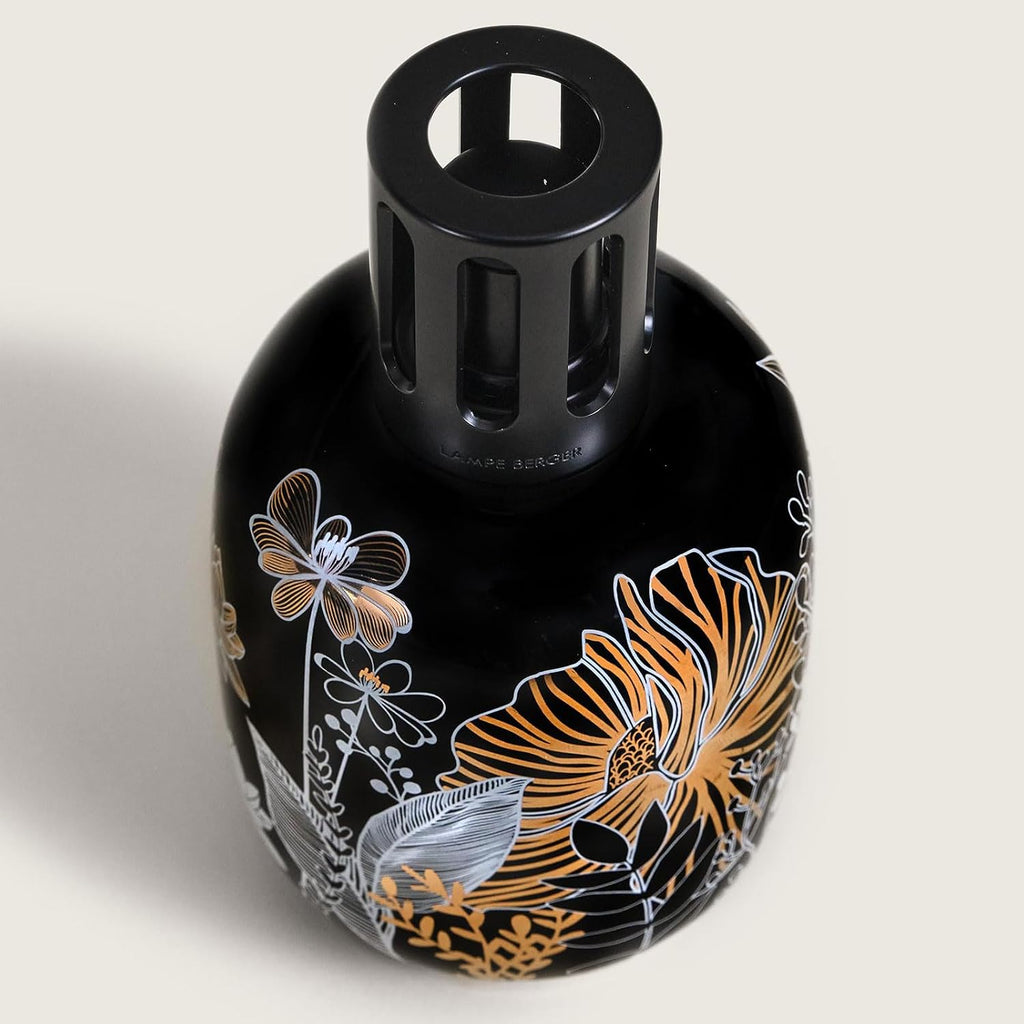 MAISON BERGER Porcelain Fragrance Lamp – Model Black Vegetale - Home Diffuser & Air Purifier 6.3 x 3.6 x 3.6 inches – French-Made Since 1898 – Gift Set w/Cotton Wick, Snuffer, Funnel – No Oil Included