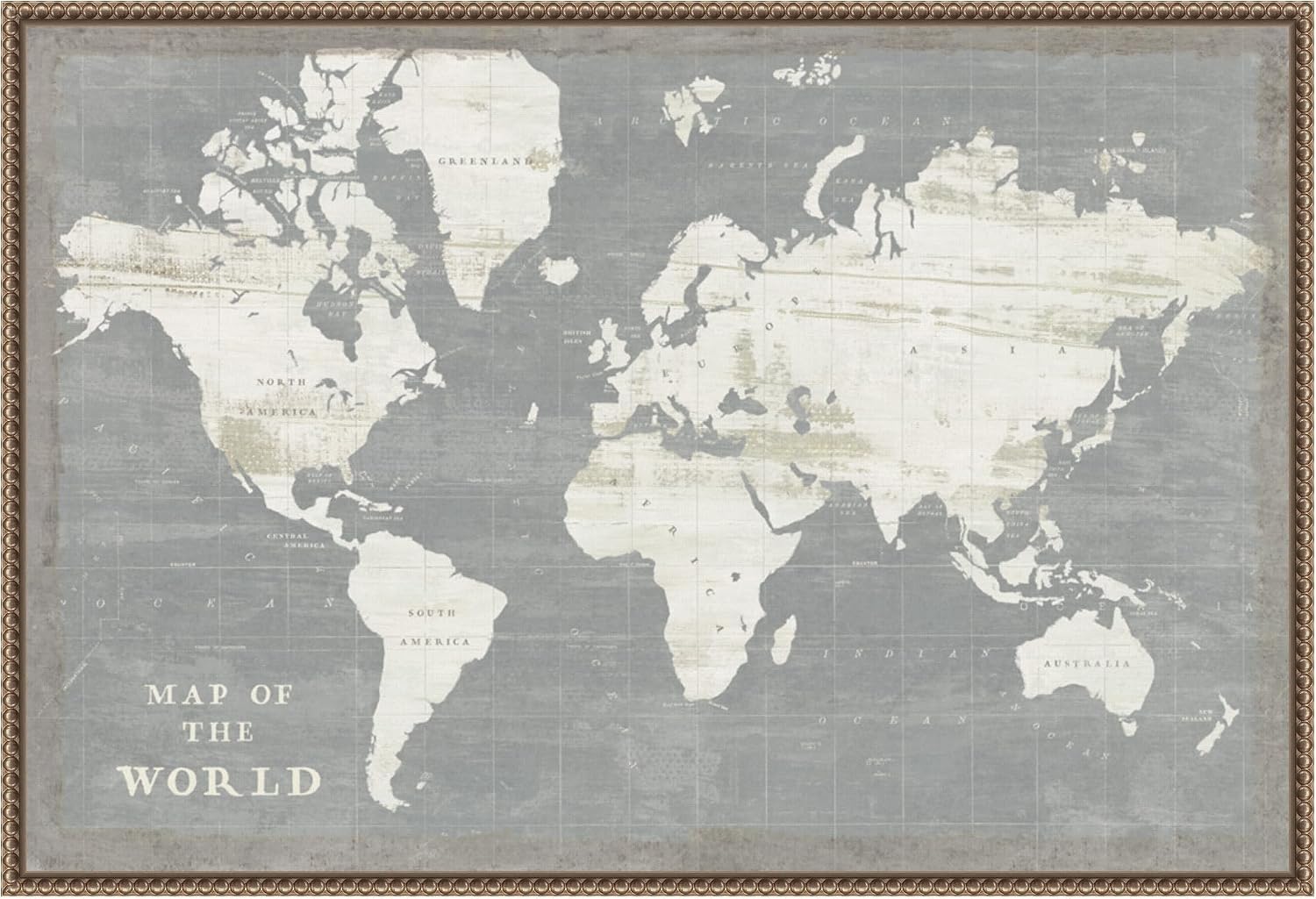 Amanti Art Framed Canvas Wall Art 23x33 Slate World Map by Sue Schlabach, Framed Wall Art Canvas, Maps Artwork, Traditional Decor, Large Poster Painting for Living Room, Bedroom, Bathroom, Kitchen,