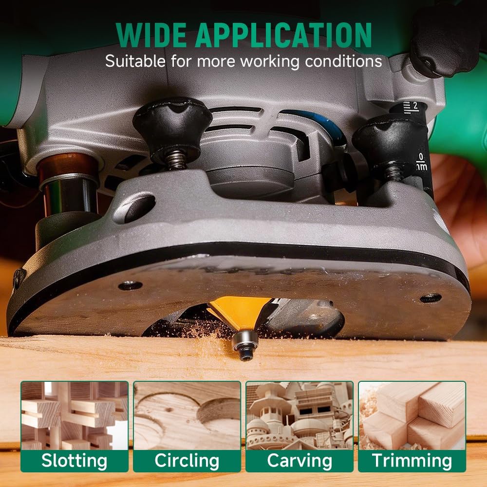 Hoteche 2100W Wood Router, 8000-23500RPM, 0-55MM Depth, 1/2' Collet, Aluminum Base with Complete Accessories