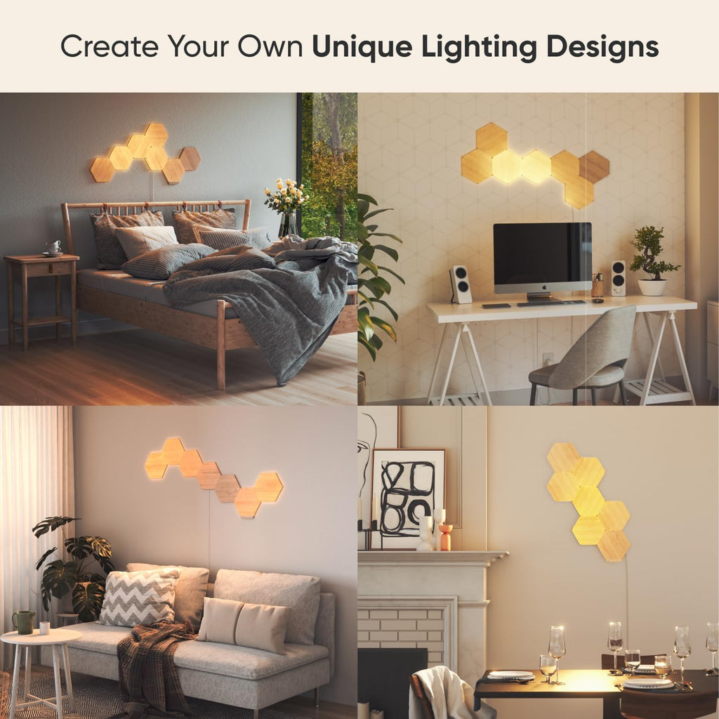 Nanoleaf Elements Wood Look Smart Wall Lights, Hexagon LED Wall Lights Compatible with Alexa Google Assistant, Home Wall Decor for Living Room with Music Sync, Touch Control, Ambient Lighting, 7 PK