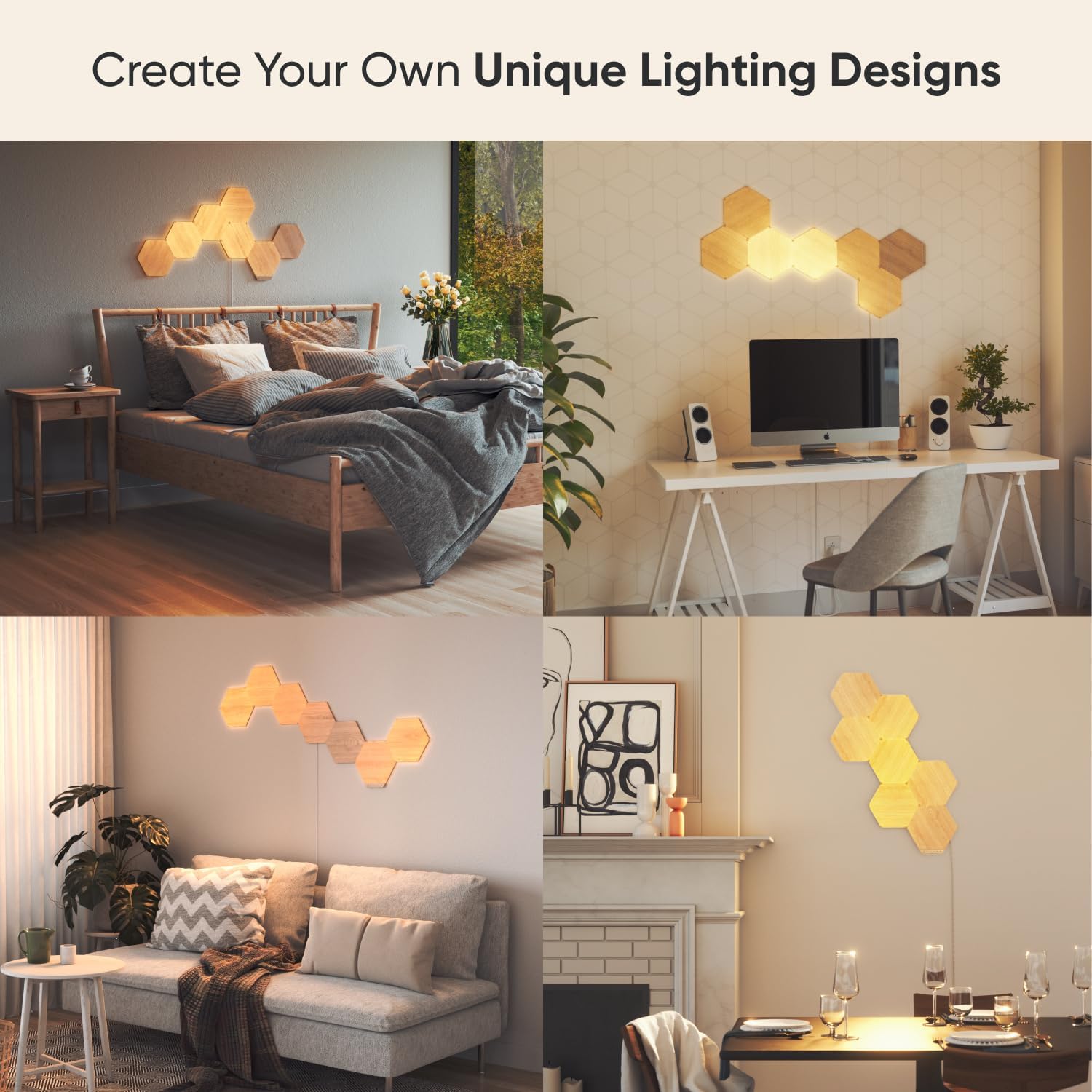Nanoleaf Elements Wood Look Smart Wall Lights, Hexagon LED Wall Lights Compatible with Alexa Google Assistant, Home Wall Decor for Living Room with Music Sync, Touch Control, Ambient Lighting, 13 PK