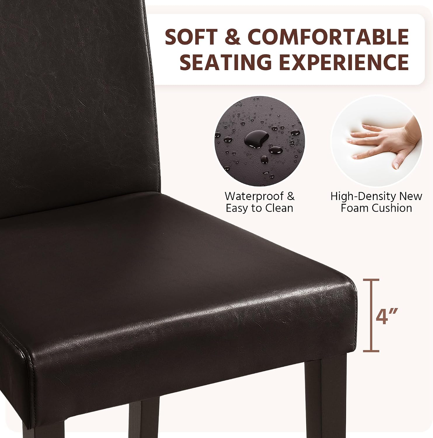 Yaheetech Dining Chairs Set of 6 Faux Leather Modern Dining Room Chairs with Rubberwood Legs and Padded Seat for Kitchen/Living Room/Restaurant, Dark Brown