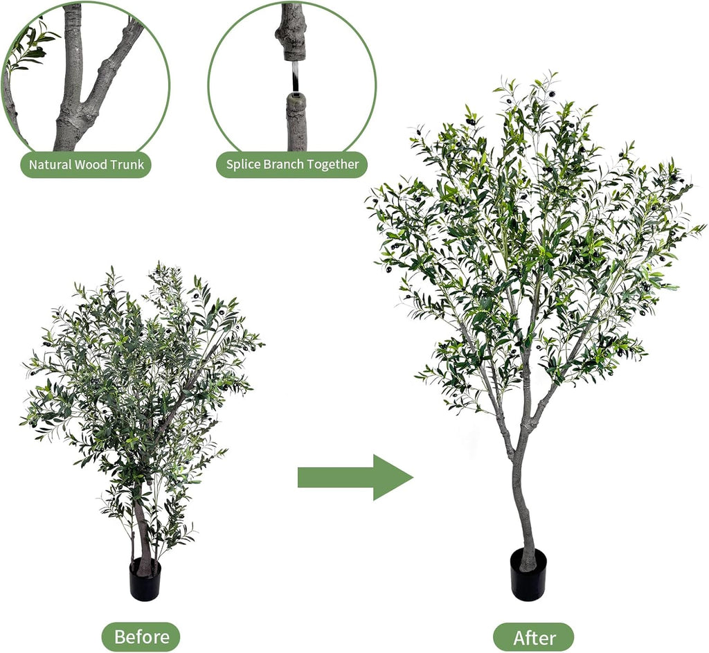 Faux Olive Tree, 8 Feet Realistic Faux Olive Tree Trunks & Leaf Fruits for Home Décor Accents, Perfect for Living Room & Office - Olive Trees Artificial Indoor