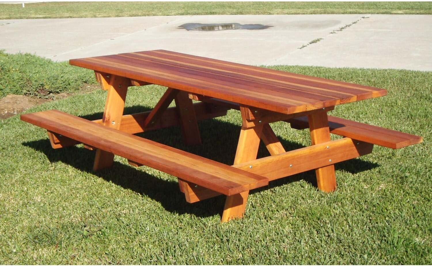 Best Redwood Picnic Table - Farmhouse Style Outdoor Dining Solid Wood Bench & Premium Sealant 6ft