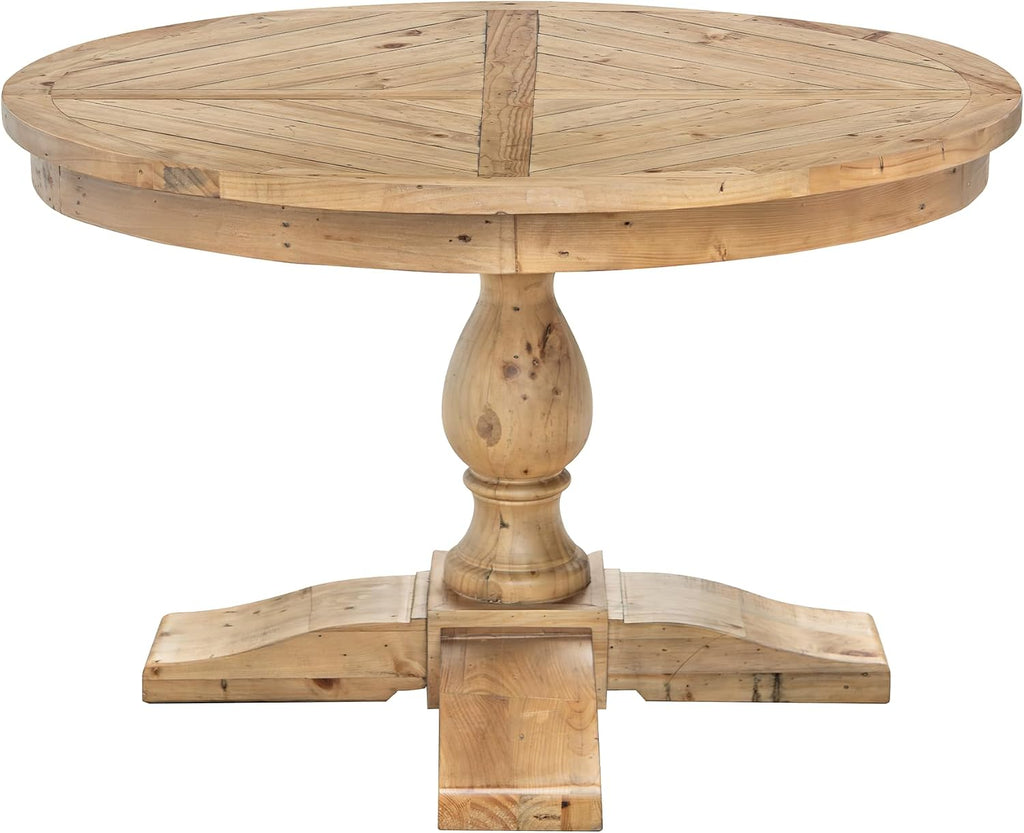 47' Round Dining Table with Wooden Pedestal Base, Antique Pine Wood Dinner Table for 4, Heavy Duty Pedestal Table for Kitchen/Dining Room/Living Room/Restaurant, Weathered Brown