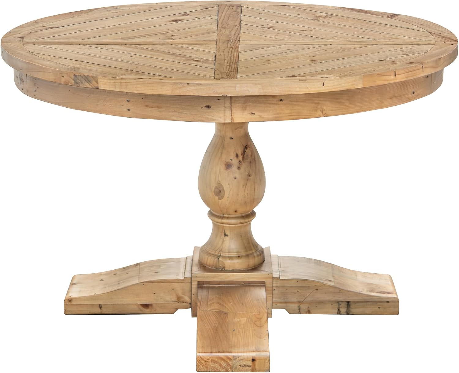 47' Round Dining Table with Wooden Pedestal Base, Antique Pine Wood Dinner Table for 4, Heavy Duty Pedestal Table for Kitchen/Dining Room/Living Room/Restaurant, Weathered Brown