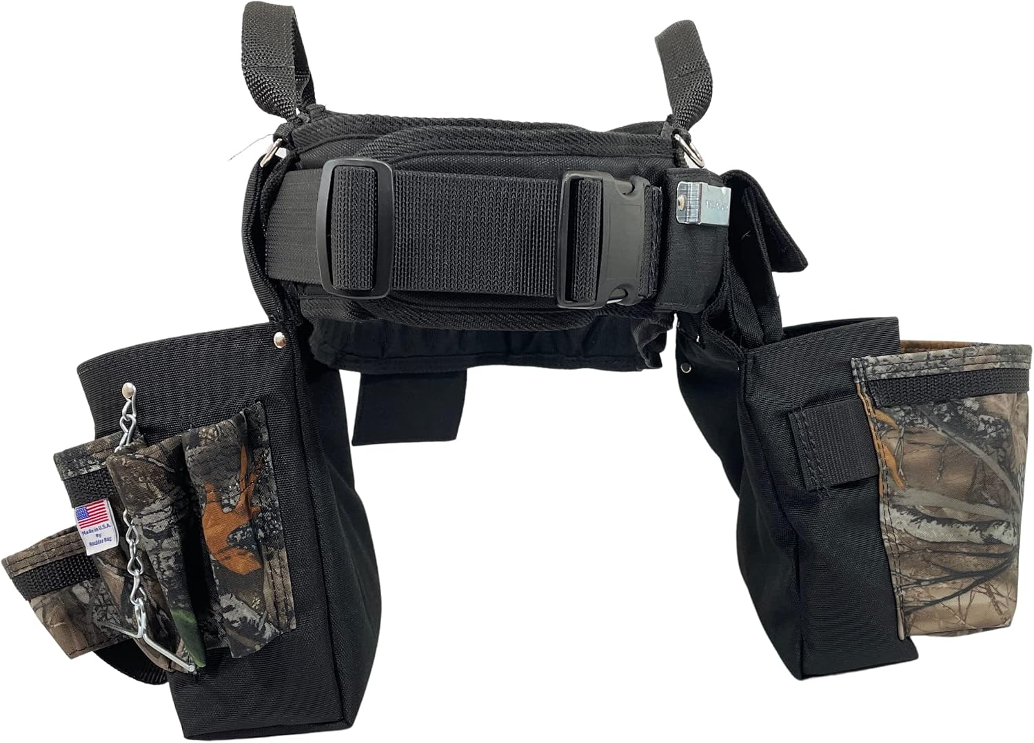 BOULDER BAG Ultimate Electrician's MAX Combo with Comfort Back Support Tool Belt, Quick Release Buckle, Heavy Duty Tool Belt, Camo - Backwoods, (Medium 28-32 Inch Waist), Made in USA