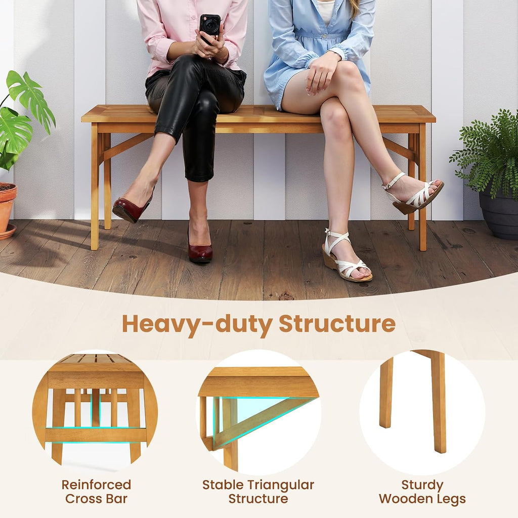 Tangkula 3 Pieces Patio Dining Set, Acacia Wood Space Saving Outdoor Rectangular Picnic Table with 1.97' Umbrella Hole and 2 Benches, for Yard, Garden and Poolside
